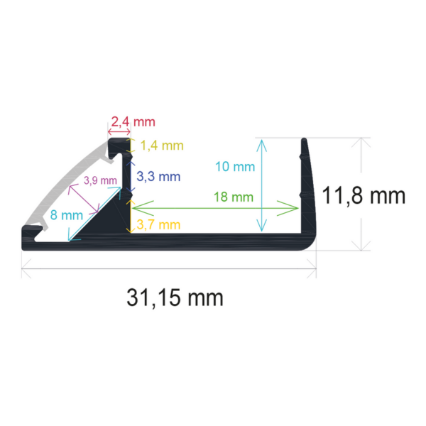 Perfil LED para muebles de 31,15 mm x 11,8 mm - Imagen 2