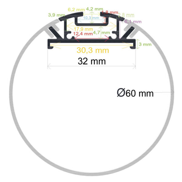 Perfil LED cilíndrico de ø 60 mm - Imagen 2