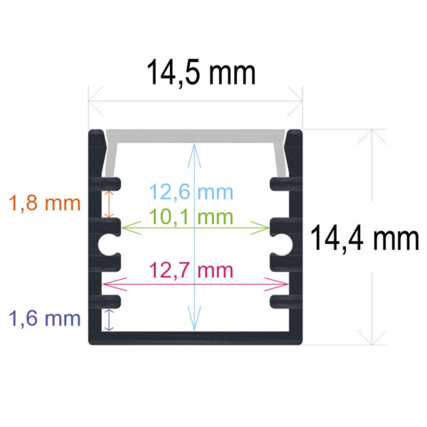 Perfil LED de superficie de 14,5 mm x 14,4 mm - Imagen 3