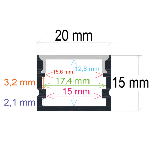 Perfil LED de superficie de 20 mm x 15 mm - Imagen 2