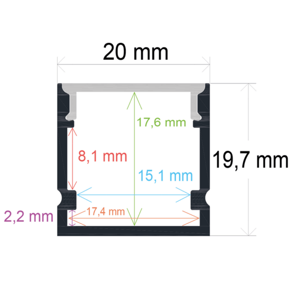 Perfil LED de superficie de 20 mm x 19,7 mm - Imagen 2