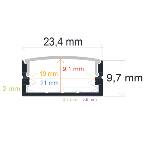 Perfil LED de superficie de 23,4 mm x 9,7 mm - Imagen 2