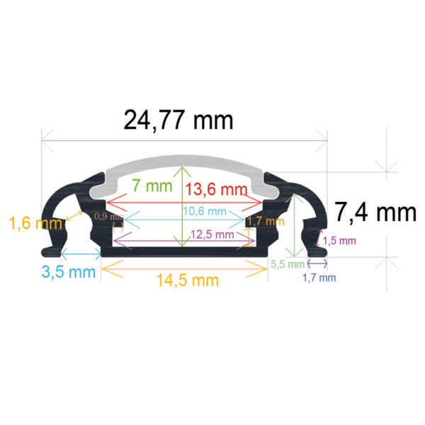 Perfil LED de superficie de 24,77 mm x 7,4 mm - Imagen 2
