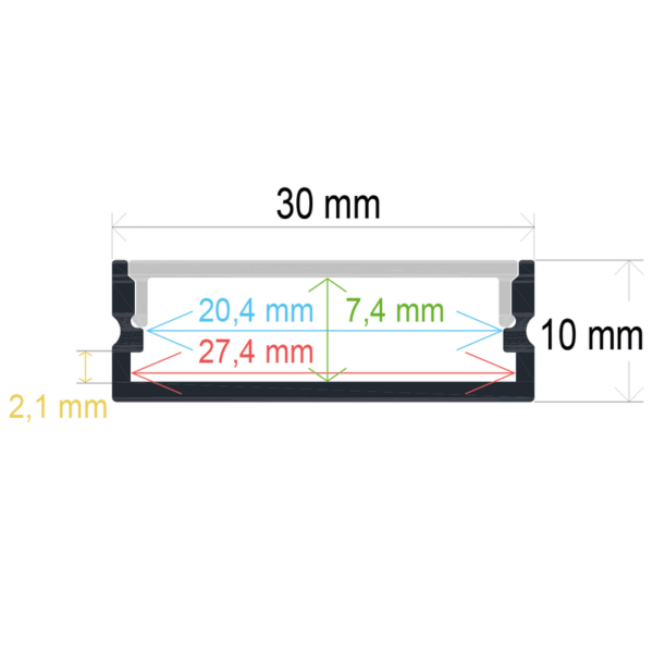 Perfil LED de superficie de 30 mm x 10 mm - Imagen 2