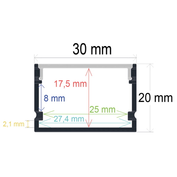 Perfil LED de superficie de 30 mm x 20 mm - Imagen 2