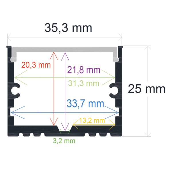 Perfil LED de superficie de 35,3 mm x 25 mm - Imagen 2
