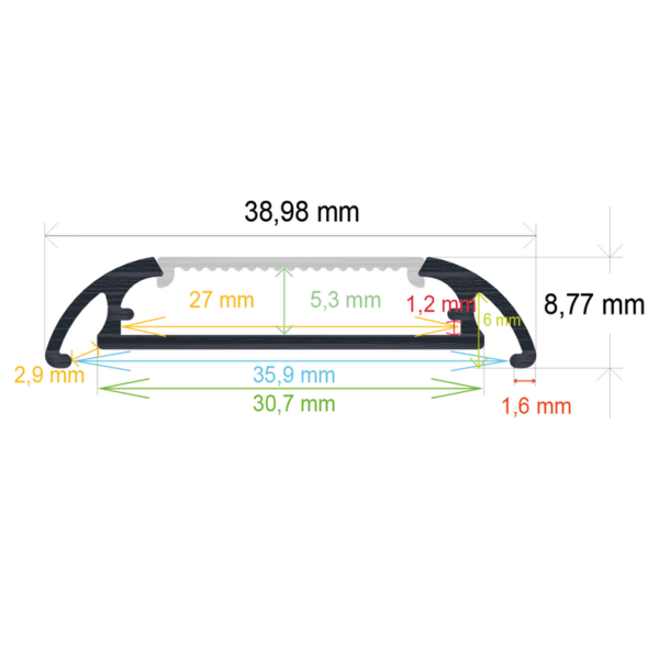 Perfil LED de superficie de 38,98 mm x 8,77 mm - Imagen 2
