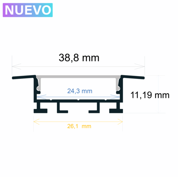 Perfil LED para empotrar de 38 mm x 11 mm